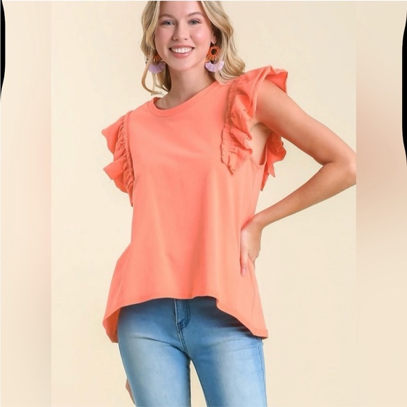 Umgee Coral Ruffled Sleeve Blouse - Picture 1 of 7